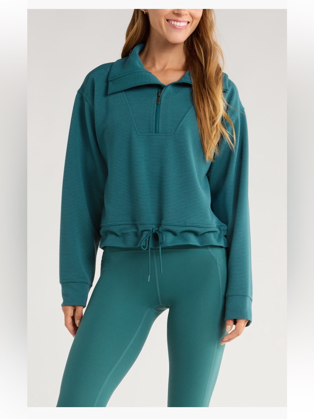 Zella Kickback Ottoman Half Zip sweatshirt top teal Atlantic Large NWT